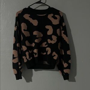 SHEIN Black & Tan Leopard Print Crewneck Sweater